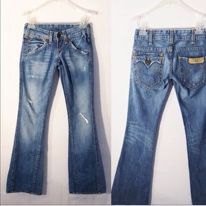 True religion flared light blue distressed denim vintage